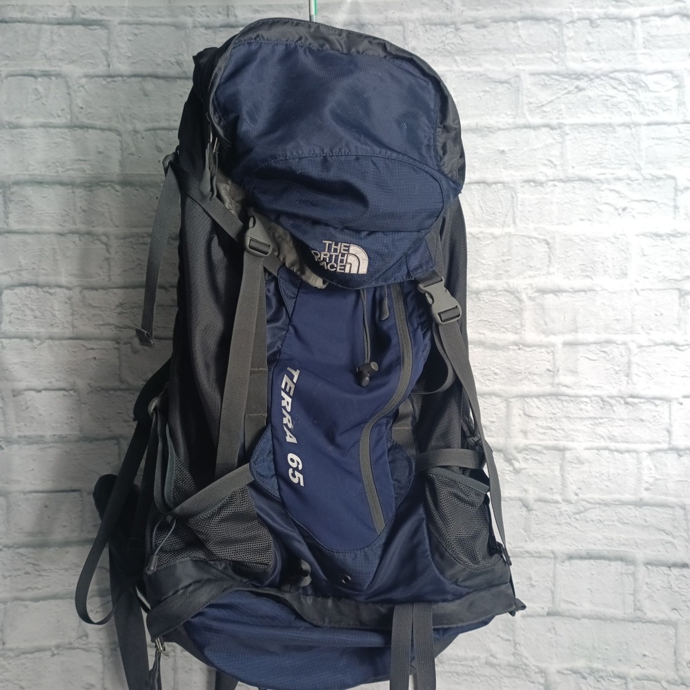 The North Face Terra 65 Backpack Navy Blue Grey Hiking Camping 65L Opti-Fit